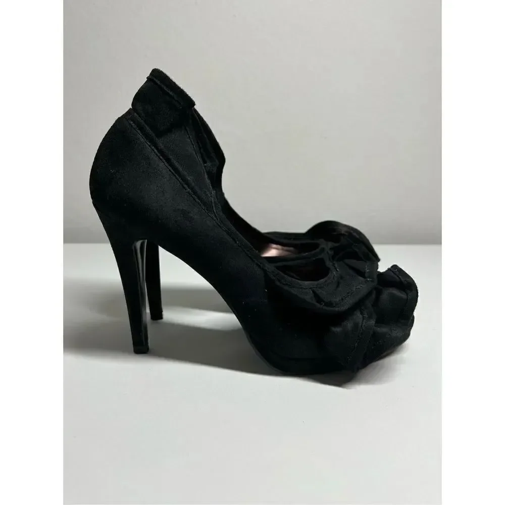 Herstyle Black Suede Peep Toe Stiletto Heels Size 9